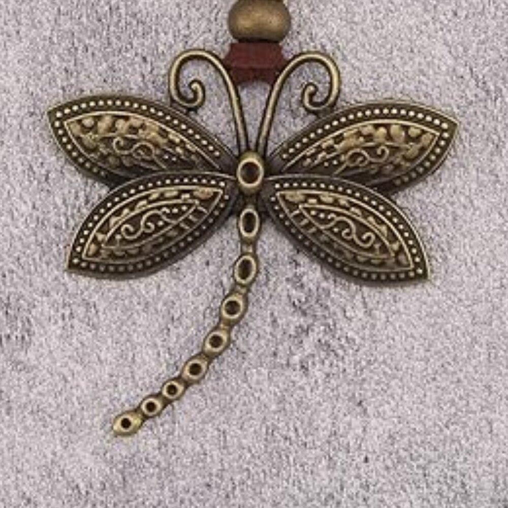 Boho Dragonfly Necklace with Leather‎ Chain Bohemian Jewelry Really Cool !!